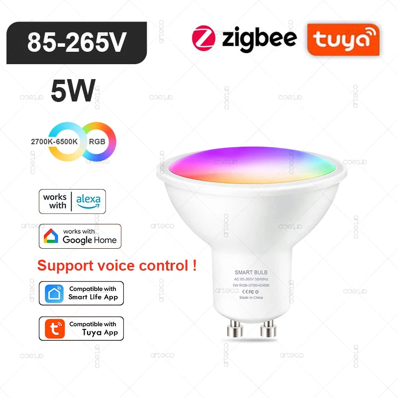 Tuya Smart LED Bulb E27/E14/GU10 | RGB+W WiFi Zigbee Bluetooth Ezkrea