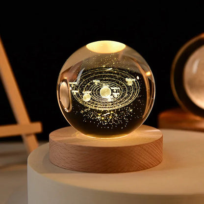 3D Solar System Crystal Ball with LED Base – Night Light & Gift for Space Lovers Ezkrea