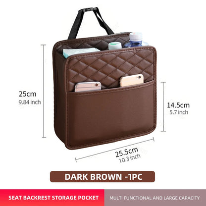 Multifunctional Car Seat Storage Bag – Leather Organizer & Trash Holder | Universal Fit Ezkrea