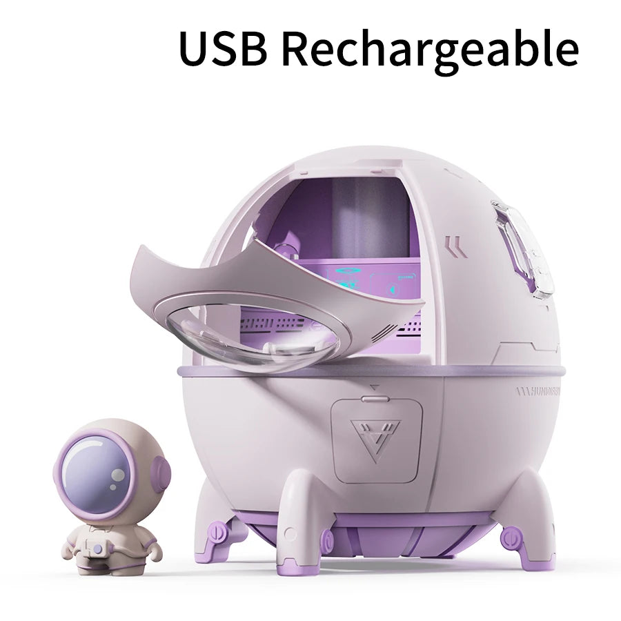 Air Humidifier – Space Capsule USB Mist Diffuser with 7-Color LED Light & Rechargeable Aromatherapy Function Ezkrea