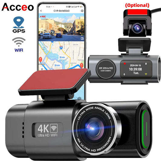 Dash Cam 4K UHD Recording Car Camera DVR Night Vision Video Recorder Built-In Wi-Fi Support GPS 24H Parking Ezkrea