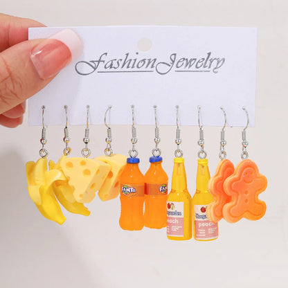Fashion Sweet Fruit Drink Earrings Set for Women Cute Cartoon Food Ice Cream Donut Funny Resin Earrings Party Jewelry Gift New Ezkrea