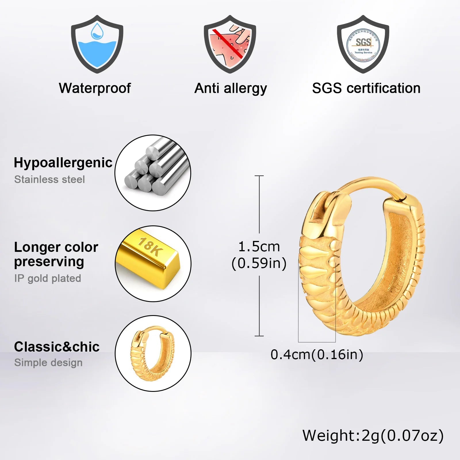 Snake Textured Hoop Earrings for Men, Anti Allergy Stainless Steel Animal Huggies Hoop Earrings,Male Earring Jewelry Gift Ezkrea
