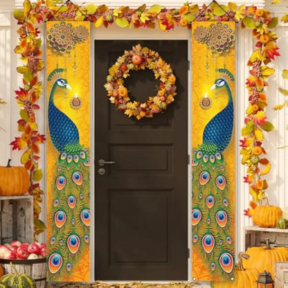 VIKAMA Diwali Festival Happy Gateway Banner Indian Diwali Festival Peacock Front Porch Welcome Sign Party Decorative Items Ezkrea