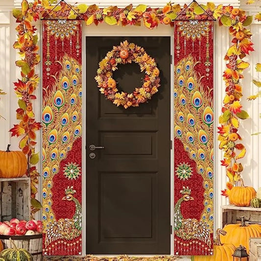 VIKAMA Diwali Festival Happy Gateway Banner Indian Diwali Festival Peacock Front Porch Welcome Sign Party Decorative Items Ezkrea